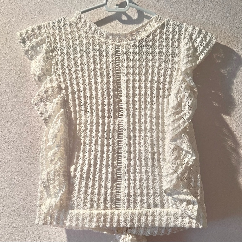 2/$15💖F21 Crochet Pointelle Knit Ruffle Top